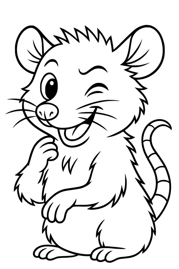 Free Opossum Coloring Page - Cheeky Cartoon Opossum Winking (Printable PDF)