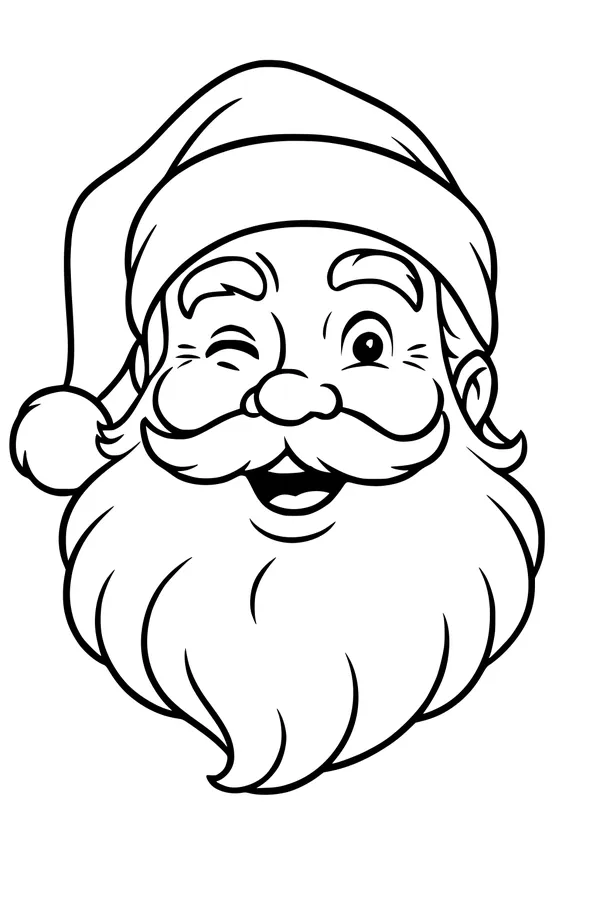 Free Santa Claus Coloring Page - Jolly Winking Face (Printable PDF)