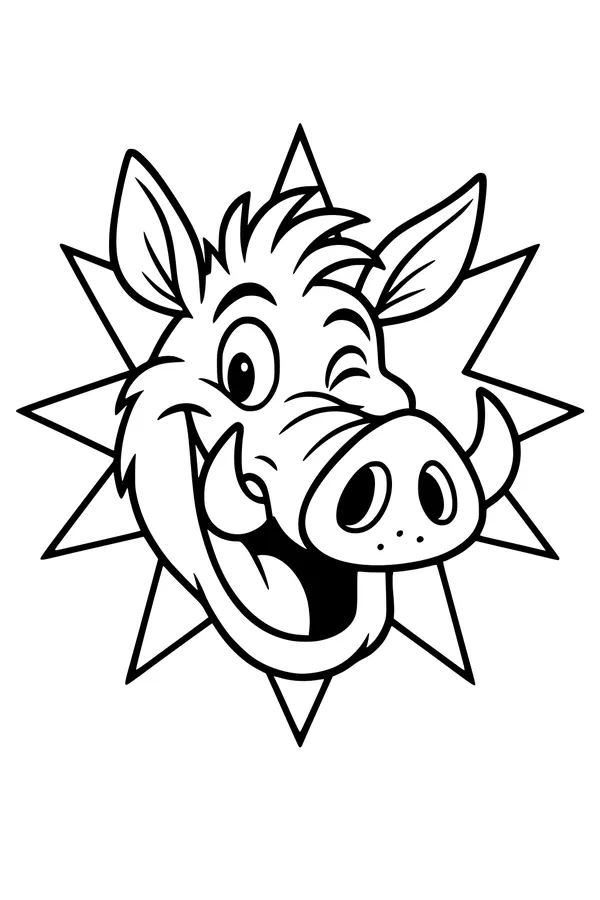 Free Warthog Coloring Page - Cheeky Winking Face with Big Grin (Printable PDF)