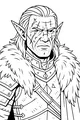 Free Elf Warrior Coloring Page - Scarred Guardian in Fur Cloak (Printable PDF)
