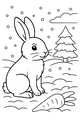 Free Rabbit Coloring Page - Snowy Hills With Carrot And Pine Tree (Printable PDF)