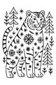 Free Tiger Coloring Page - Snowflake Stripes in a Winter Forest (Printable PDF)