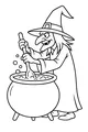 Free Witch Coloring Page - Stirring a Bubbling Cauldron (Printable PDF)