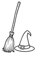 Free Witch Hat and Broom Coloring Page - Simple Halloween Cartoon (Printable PDF)