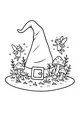 Free Witch Hat and Fairies Coloring Page - Magical Halloween Garden Scene (Printable PDF)