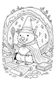 Free Wombat Coloring Page - Wizard in Leafy Burrow (Printable PDF)