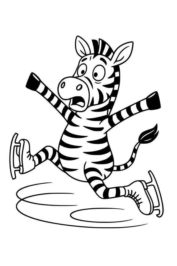 Free Zebra Coloring Page - Funny Ice Skating Rink Scene (Printable PDF)