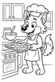 Free Wolf Coloring Page - Cartoon Wolf Baker With Cookies (Printable PDF)