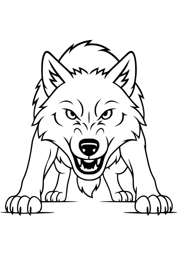 Free Wolf Coloring Page - Fierce Crouching Wolf With Big Paws (Printable PDF)