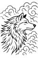 Free Wolf Coloring Page - Shaggy Side Profile in Swirling Clouds (Printable PDF)