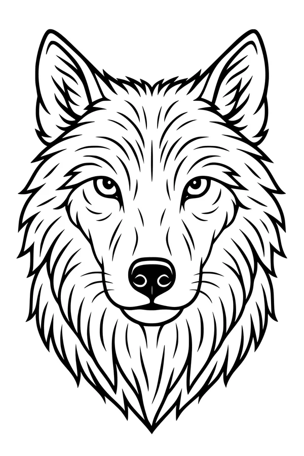 Free Wolf Coloring Page - Steady Gaze Front-Facing Portrait (Printable PDF)