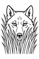 Free Wolf Coloring Page - Watchful Face in Tall Grass (Printable PDF)
