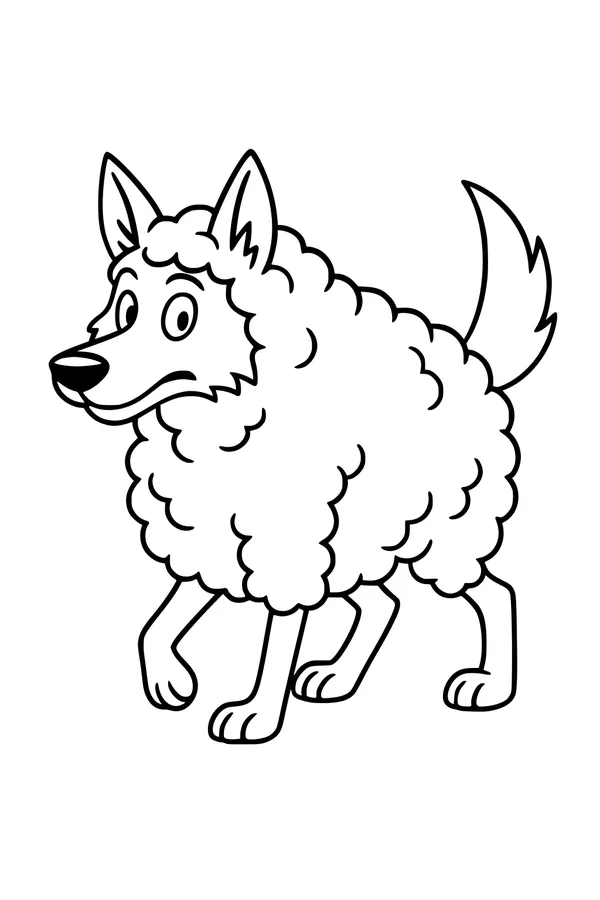 Free Wolf Coloring Page - Cartoon Wolf in Sheep Disguise (Printable PDF)