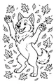 Free Wolf Coloring Page - Dancing in Autumn Leaves (Printable PDF)