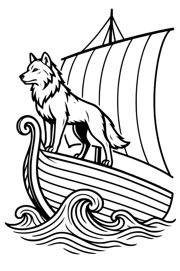 Free Wolf Coloring Page - Viking Longship Sea Adventure (Printable PDF)