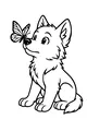 Free Wolf Pup Coloring Page - Cute Pup Watching Butterfly (Printable PDF)