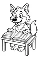 Free Wolf Pup Coloring Page - Cute Cartoon Reading a Book (Printable PDF)