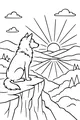 Free Wolf Coloring Page - Watching the Sunrise on a Mountain Cliff (Printable PDF)