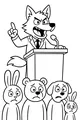 Free Wolf Coloring Page - Town Hall Speech With Worried Animal Friends (Printable PDF)