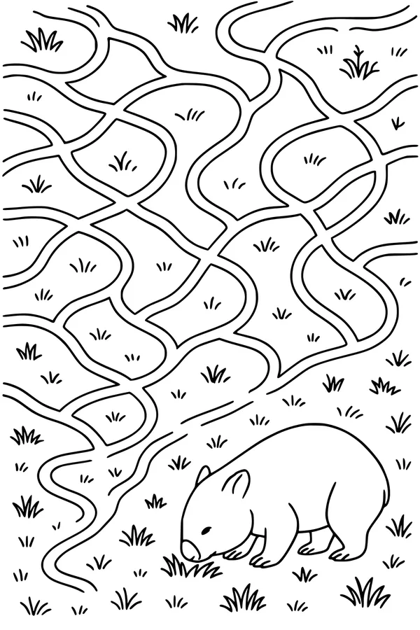 Free Wombat Coloring Page - Wally Walking Wavy Burrow Paths (Printable PDF)