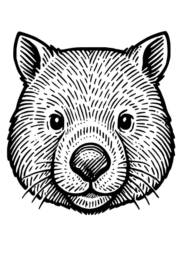 Free Wombat Coloring Page - Cute Front-Facing Nose Boop Portrait (Printable PDF)