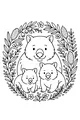 Free Wombat Coloring Page - Wombat Family in Bush Flower Wreath (Printable PDF)
