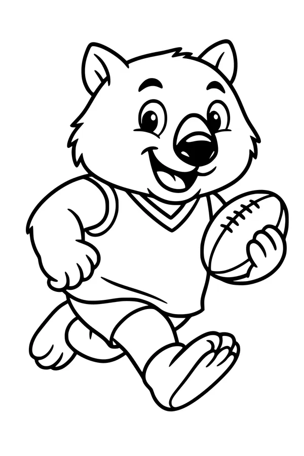 Free Wombat Coloring Page - Cartoon Football Game Day Run (Printable PDF)
