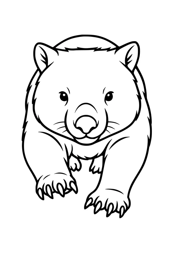 Free Wombat Coloring Page - Cute Front-View Wombat Walking (Printable PDF)