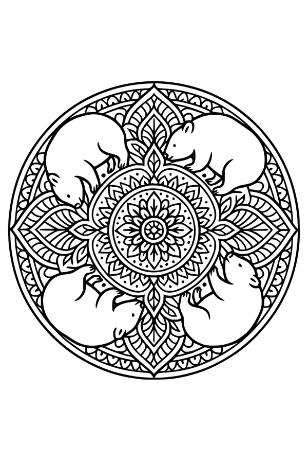 Free Wombat Coloring Page - Mandala Garden Circle (Printable PDF)