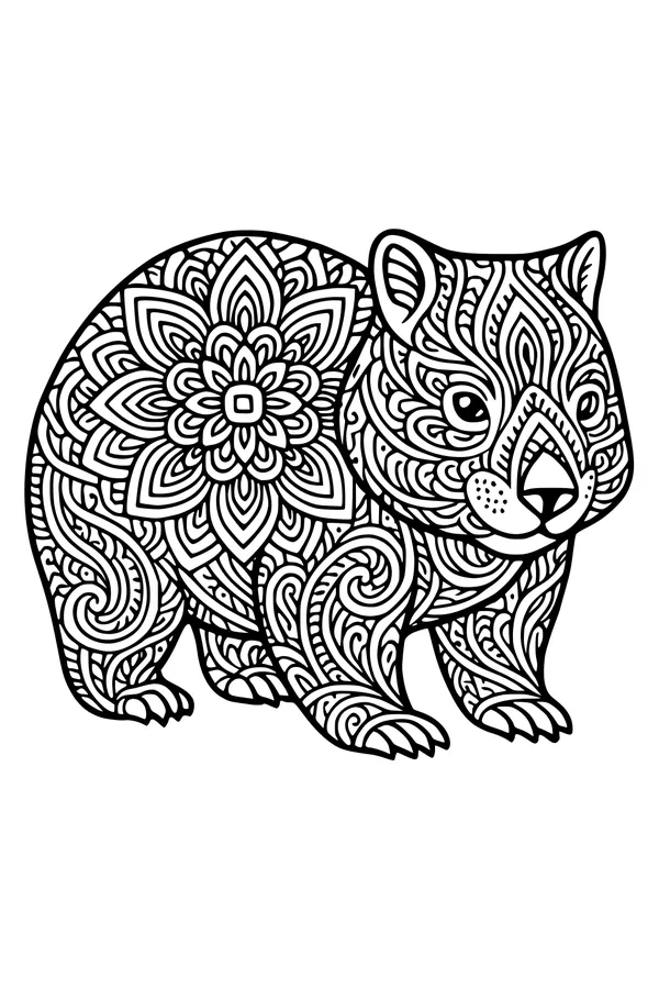 Free Wombat Coloring Page - Intricate Mandala Zentangle Design (Printable PDF)
