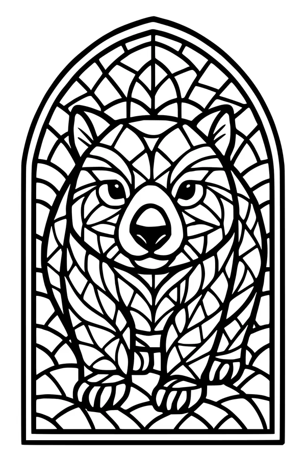 Free Wombat Coloring Page - Stained Glass Leafy Window (Printable PDF)