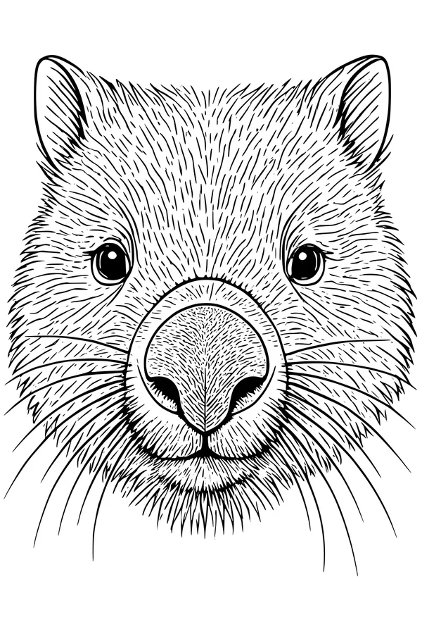 Free Wombat Coloring Page - Cute Close-Up Face With Big Nose (Printable PDF)