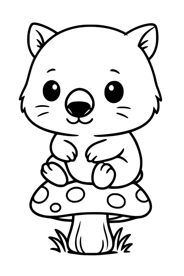 Free Wombat Coloring Page - Cute Wombat on Toadstool Throne (Printable PDF)