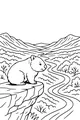 Free Wombat Coloring Page - Wombat on Rocky Cliff Overlooking River (Printable PDF)