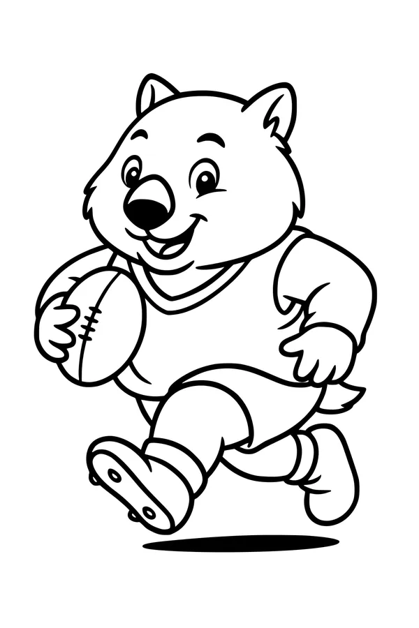 Free Wombat Coloring Page - Cartoon Rugby Runner (Printable PDF)