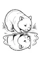 Free Wombat Coloring Page - Drinking At A Pond With Reflection (Printable PDF)