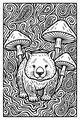 Free Wombat Coloring Page - Cute Wombat Among Swirly Mushrooms (Printable PDF)