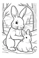 Free Rabbit Coloring Page - Mama Bunny Hugging Baby in Snowy Forest (Printable PDF)
