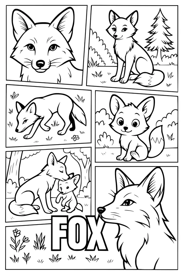 Free Fox Coloring Page - Cute Cartoon Fox Friends in the Forest (Printable PDF)