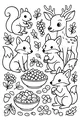 Free Forest Animals Thanksgiving Coloring Page - Foxes, Deer, And Squirrel Feast (Printable PDF)