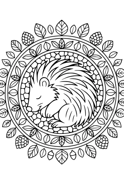Free Porcupine Coloring Page - Sleepy Forest Nest Scene (Printable PDF)