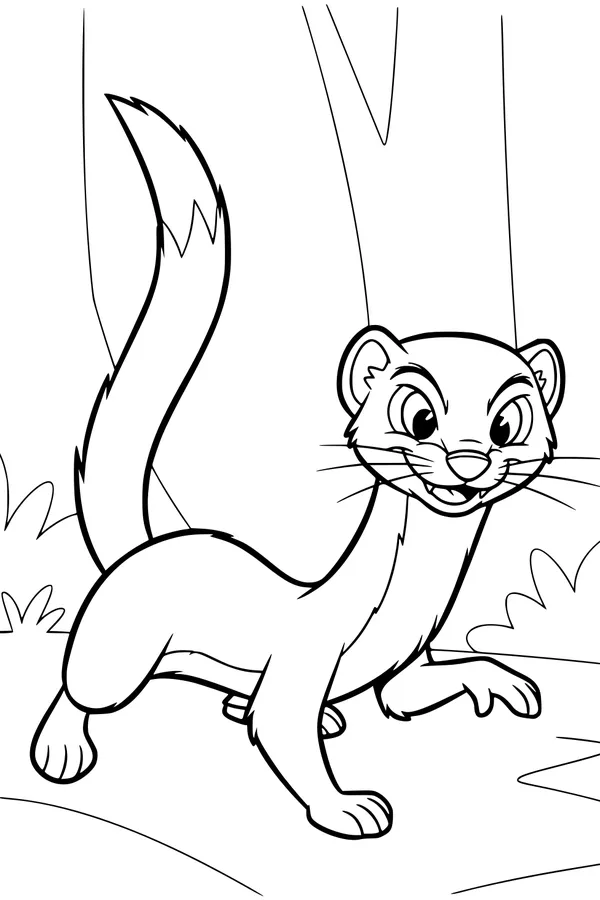 Free Weasel Coloring Page - Cute Cartoon in Woodland Forest (Printable PDF)