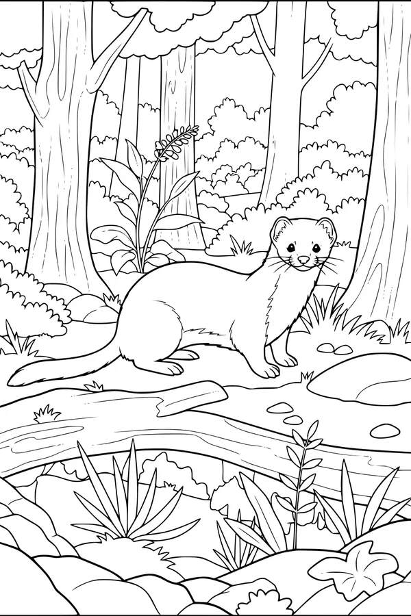 Free Weasel Coloring Page - Forest Stream Adventure (Printable PDF)
