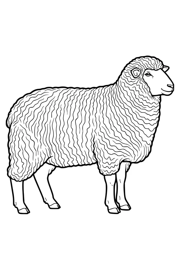 Free Sheep Coloring Page - Fluffy Farm Friend Standing Still (Printable PDF)