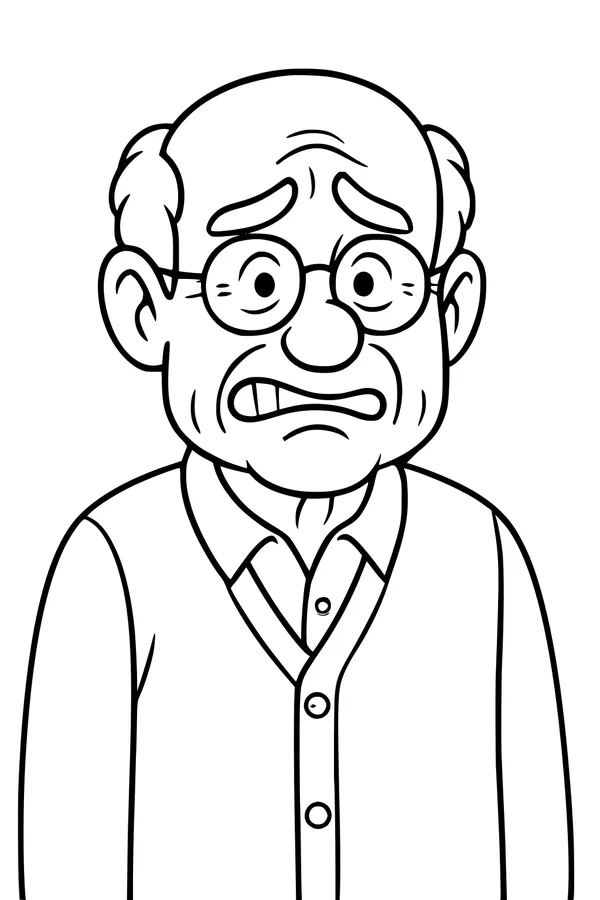 Free Grandpa Coloring Page - Worried Grandfather Portrait (Printable PDF)