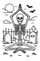 Free Skeleton Coloring Page - Moonlight Yoga in a Spooky Graveyard (Printable PDF)