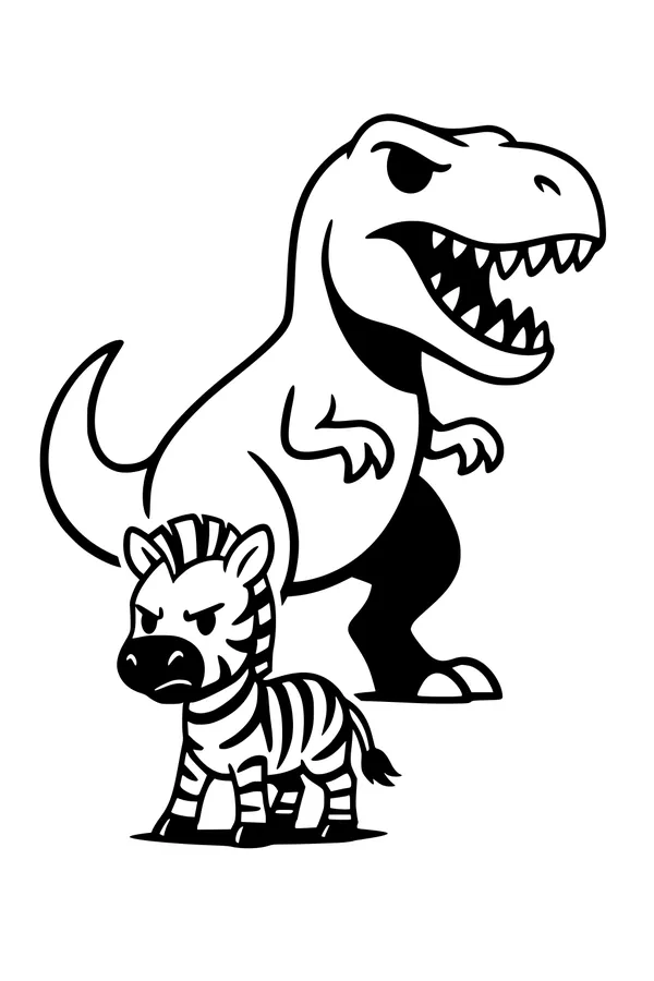Free Zebra Coloring Page - Cartoon Zebra With T-Rex Dino (Printable PDF)