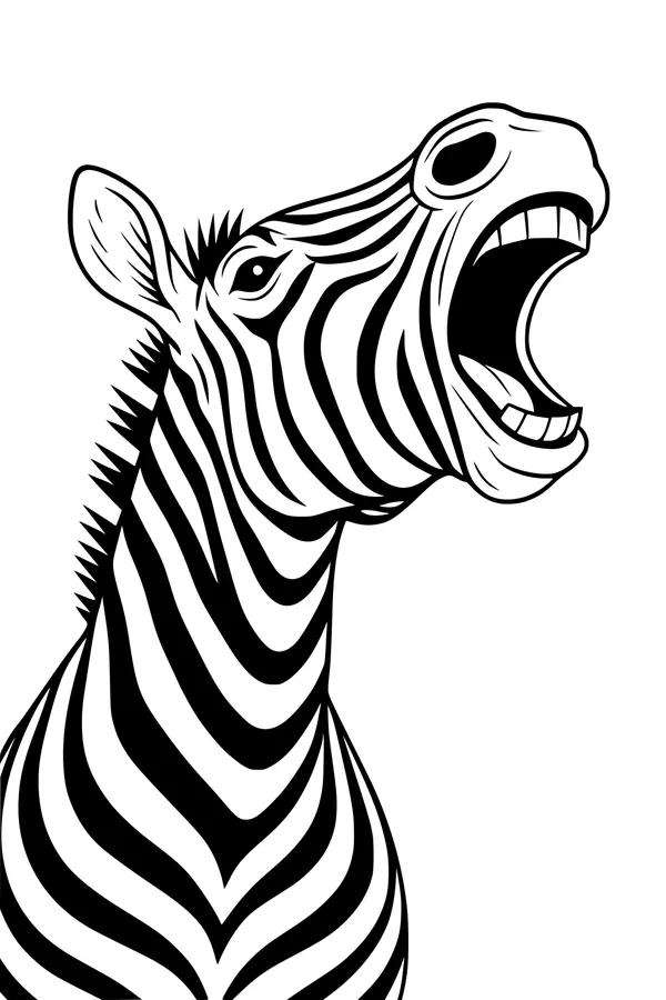Free Zebra Coloring Page - Yawning Safari Wildlife Side View (Printable PDF)
