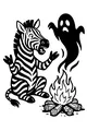 Free Zebra Coloring Page - Spooky Campfire Ghost Scene (Printable PDF)