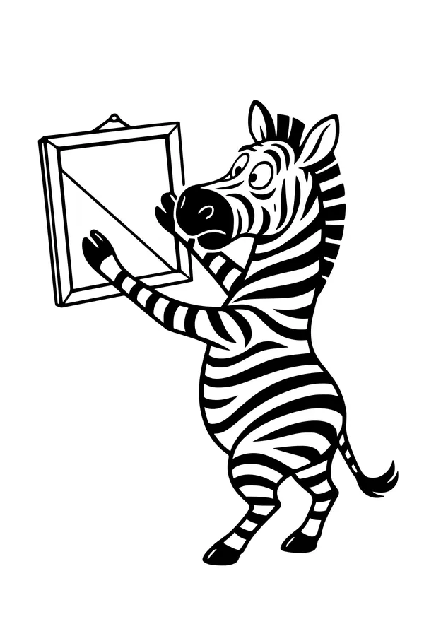 Free Zebra Coloring Page - Cartoon Zebra Hanging a Picture (Printable PDF)